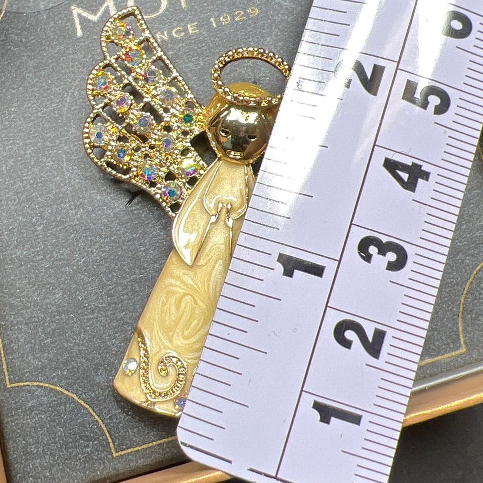 Monet Rhinestone Angel Gold Tone Brooch In Box