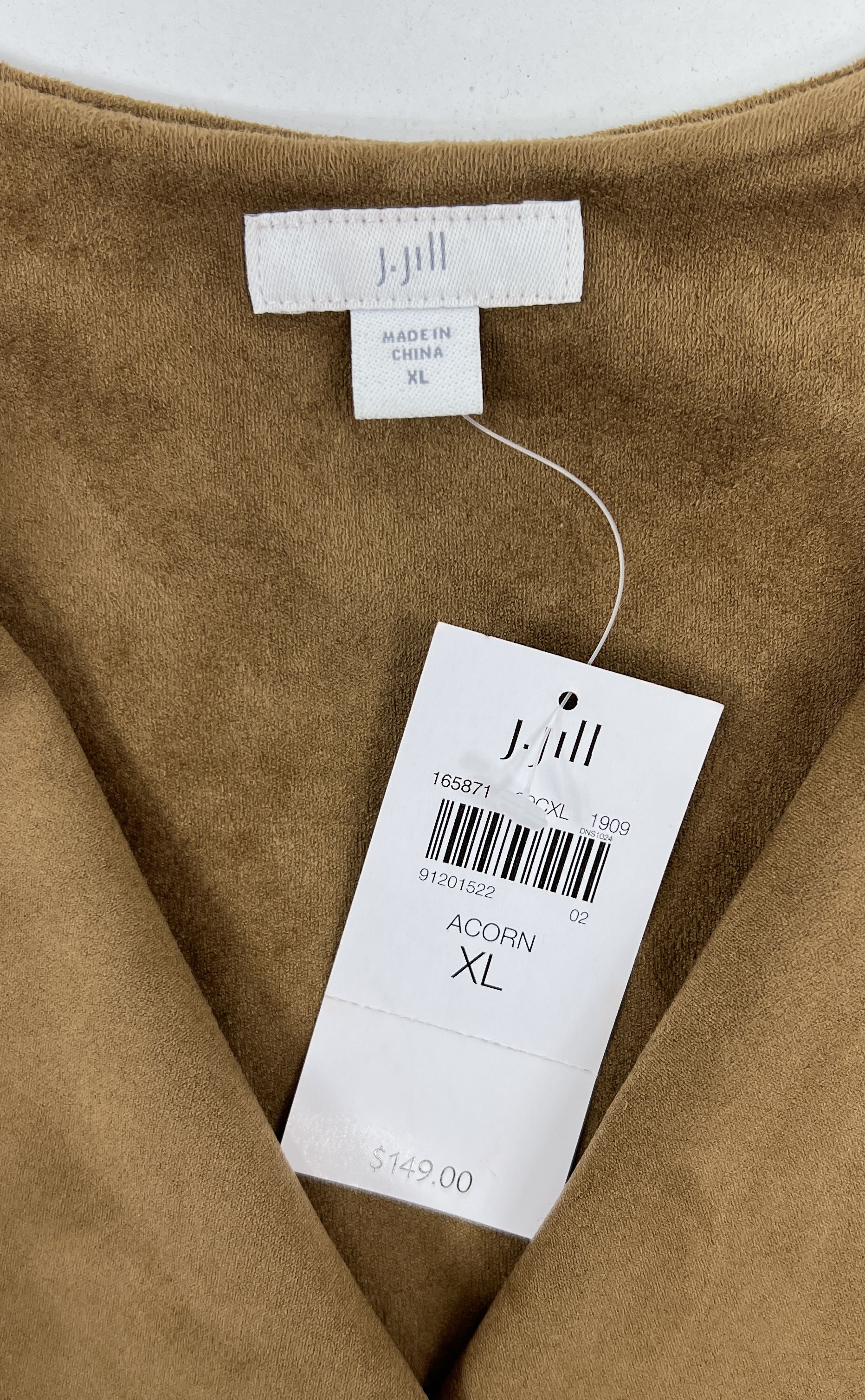 NWT Women's J Jill Acorn Brown Faux Suede Full Zip Blazer Jacket - Size XL