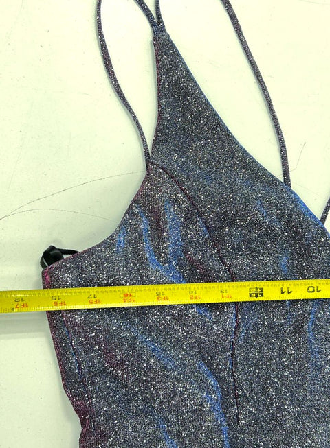 Xscape NWT Iridescent Glitter Maxi Gown Formal Dress Spaghetti Strap Size 14