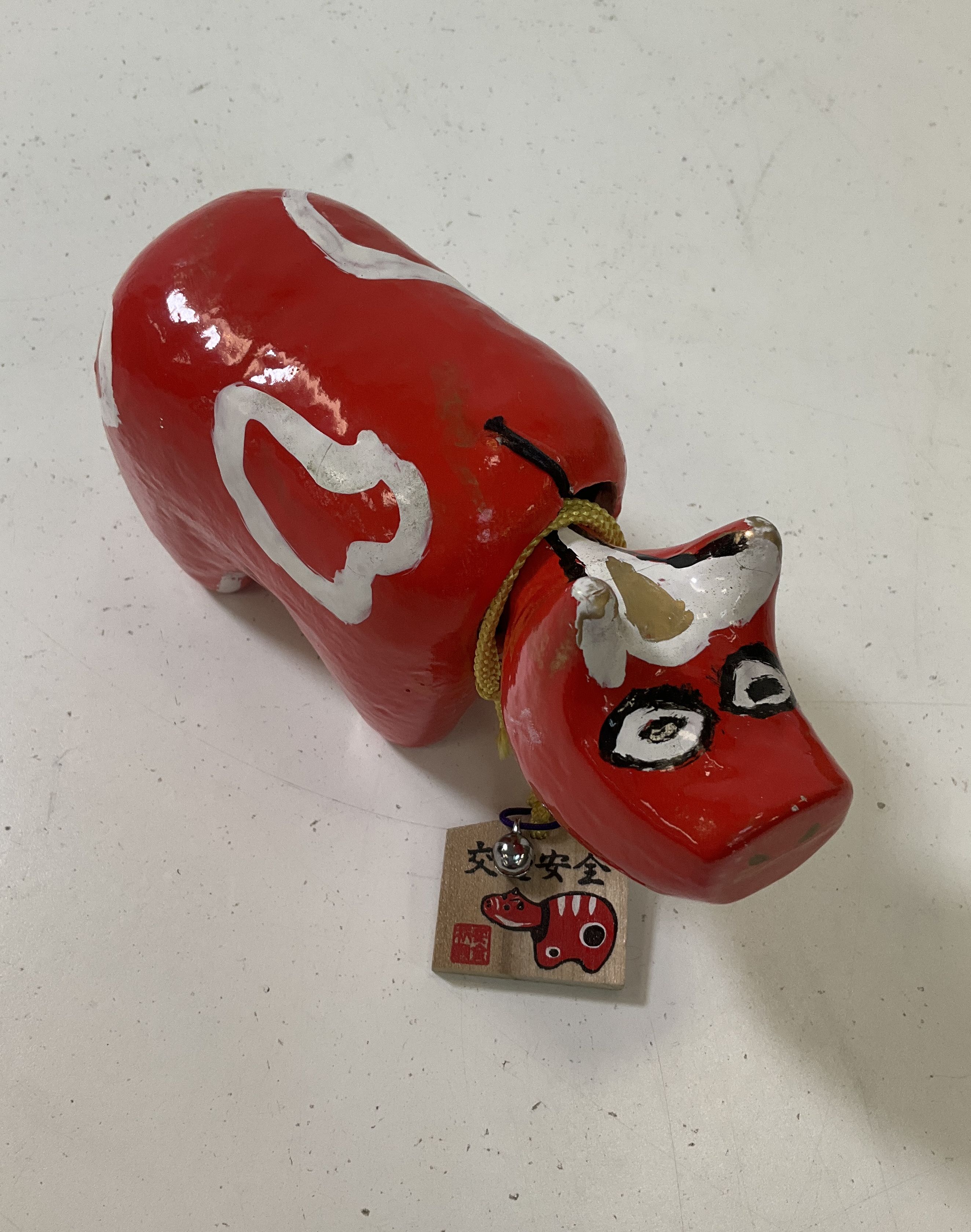 Japanese Papier Mache Akabeko Red Cow Folk Toy Bobbing Head IOB