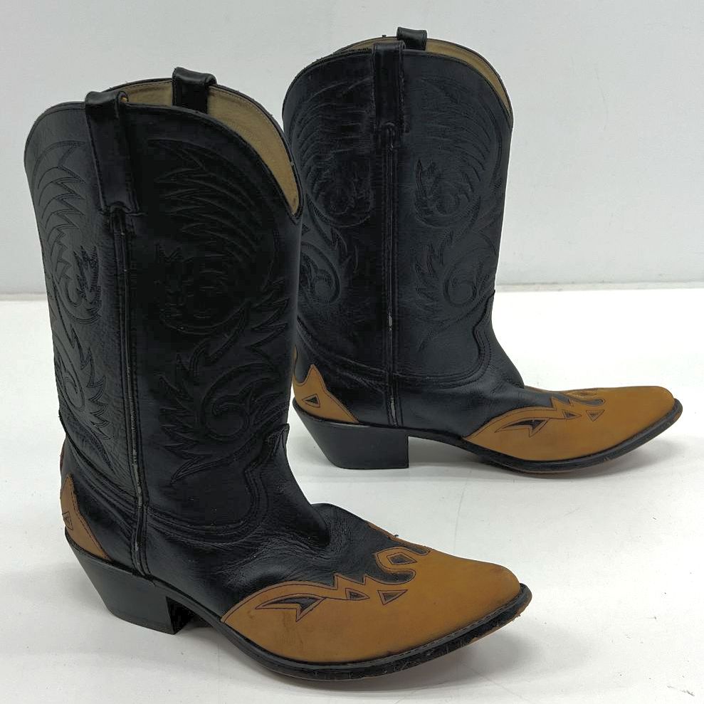 Women's Durango Black & Brown Genuine Leather Western Pull On Boots Size 10M