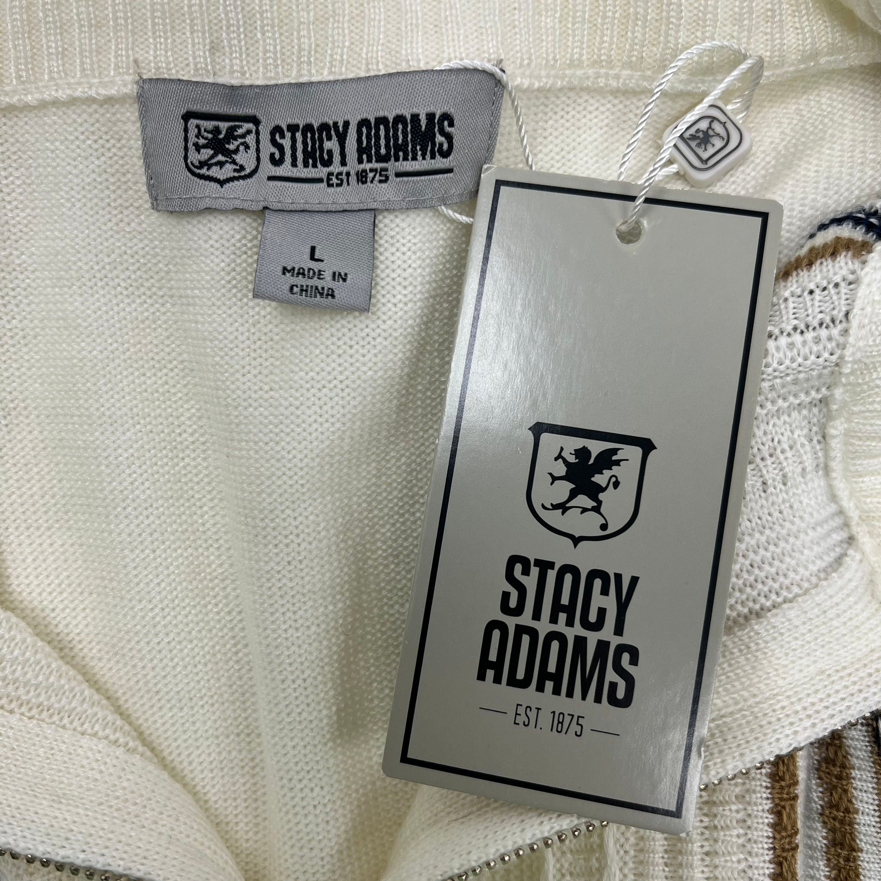 Stacy Adams Cream Geometric Quarter Zip Mock Neck Sweater Men's L NWT