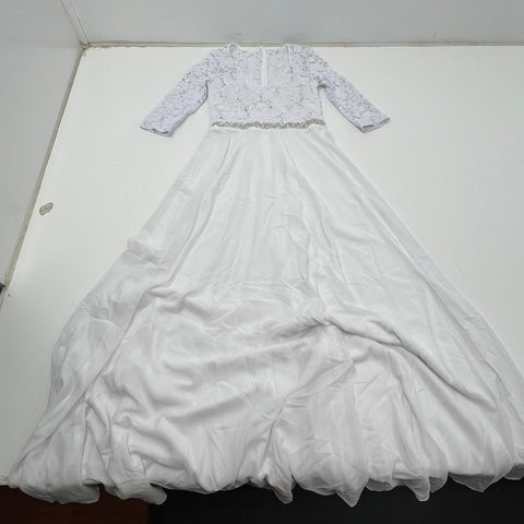 La Scala White Sequin Lace Bodice Rhinestone Formal Gown Dress Women's M