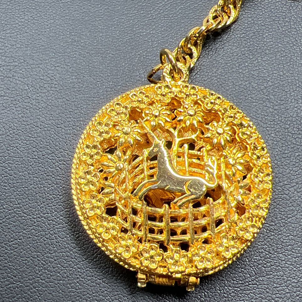 Gold Tone Unicorn Filigree Locket Keychain