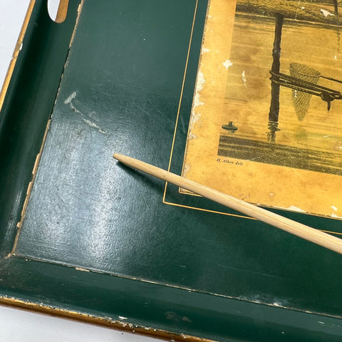 Vintage Lady Clare Serving Tray Fishing In A Punt 1820 Art Print Green 22"