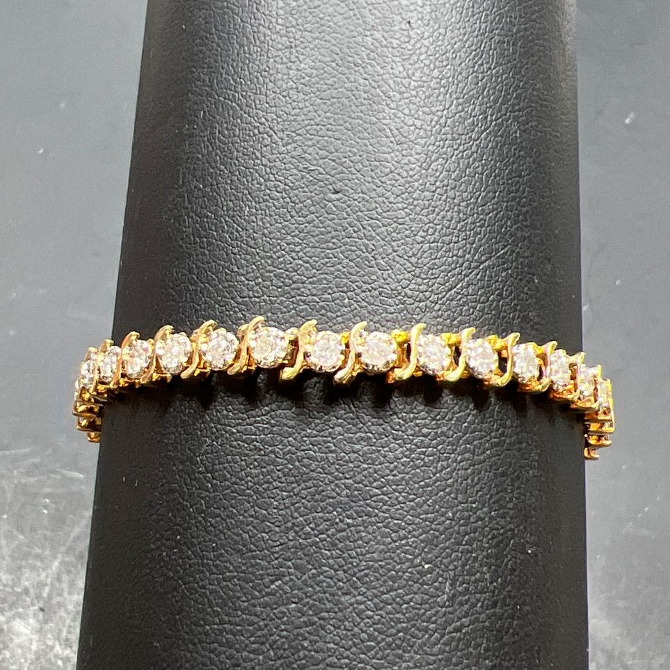 14K Yellow Gold Diamond and Sapphire Tennis Bracelet 10.16g