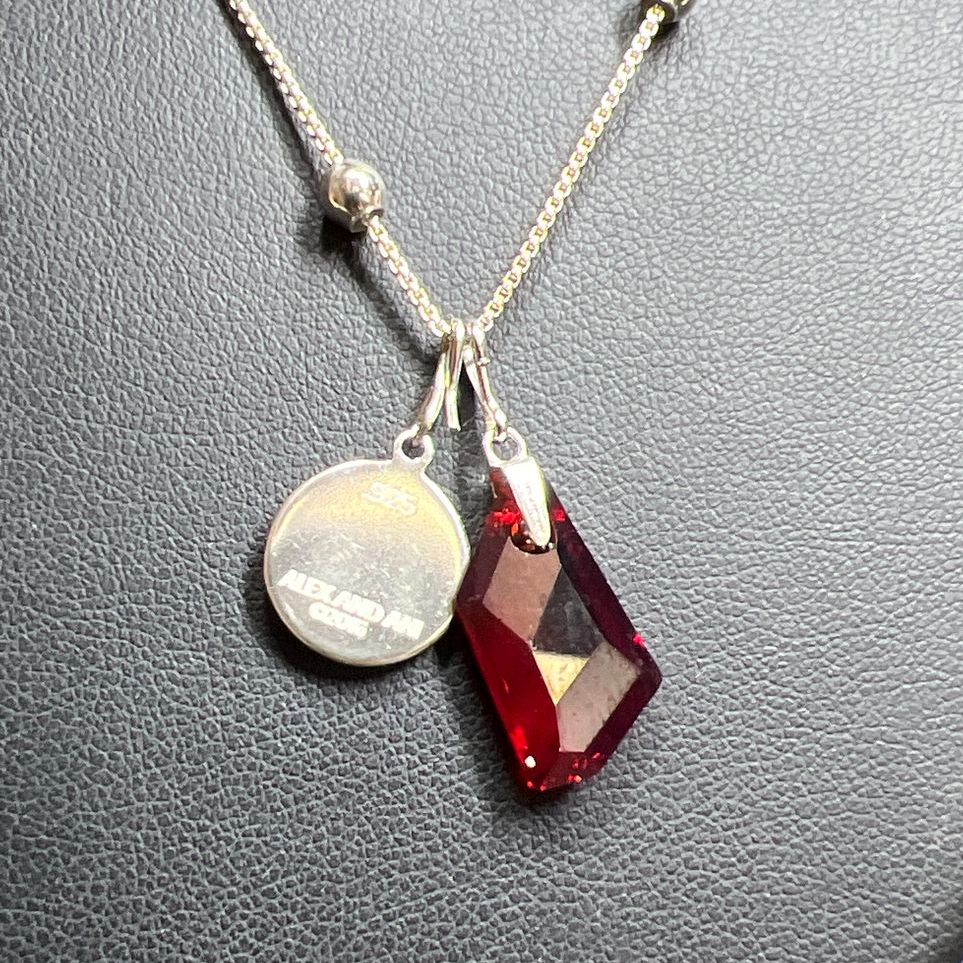 Alex & Ani 925 Sterling Silver Letter E & Red Glass Pendant Necklace