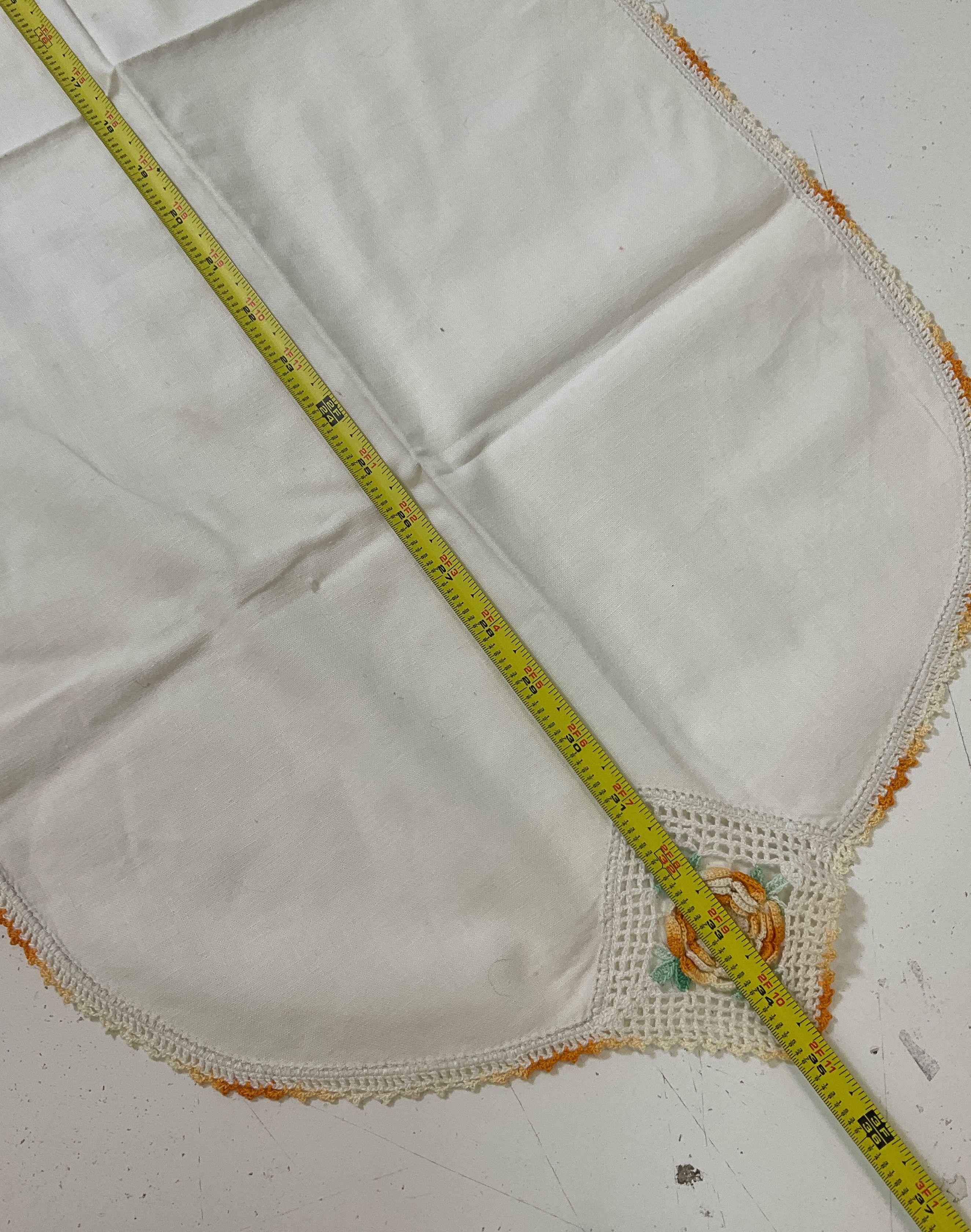 Vintage White Antimacassar & Runner Set Hand Crocheted Orange Rose Trim 4 Pieces