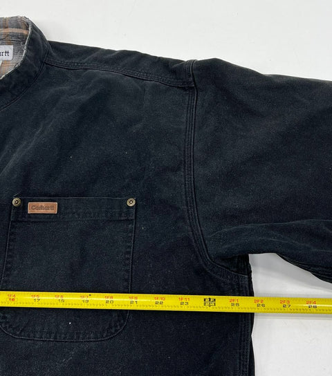 Carhartt Vintage Washed Black Flannel Lined Band Collar Shacket Mens L Tall