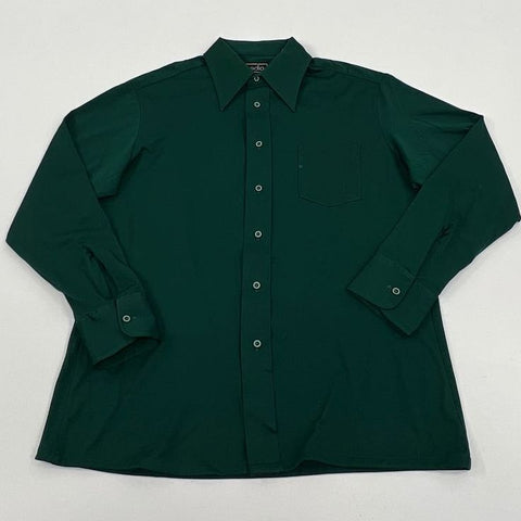 Vintage Men's Media Green Long Sleeve Collared Button Up Shirt - Size Large