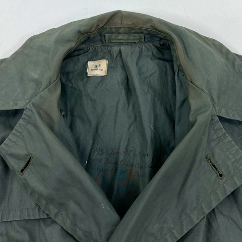 Vintage 60s US Army Green Quarpel Double Breasted Trench Coat Men's 38R