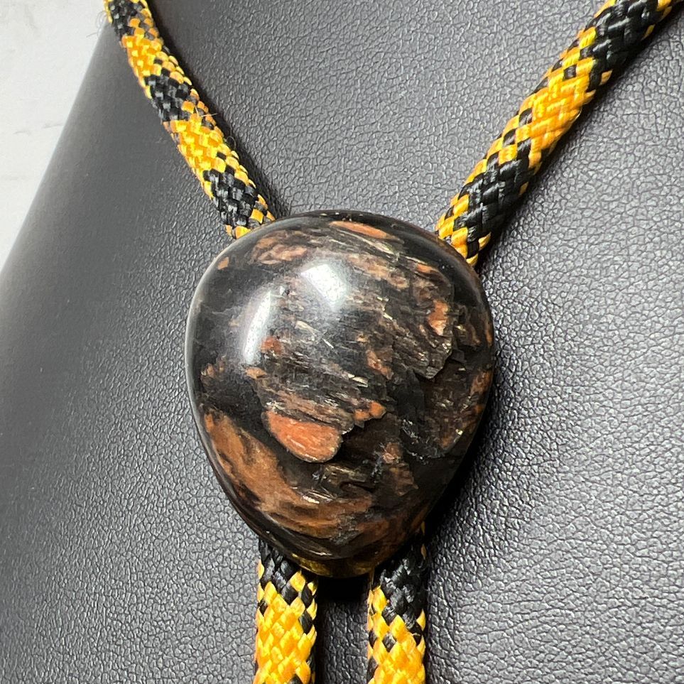 Brown Black Shimmering Labradorite Stone Orange Black Cord Bolo Tie