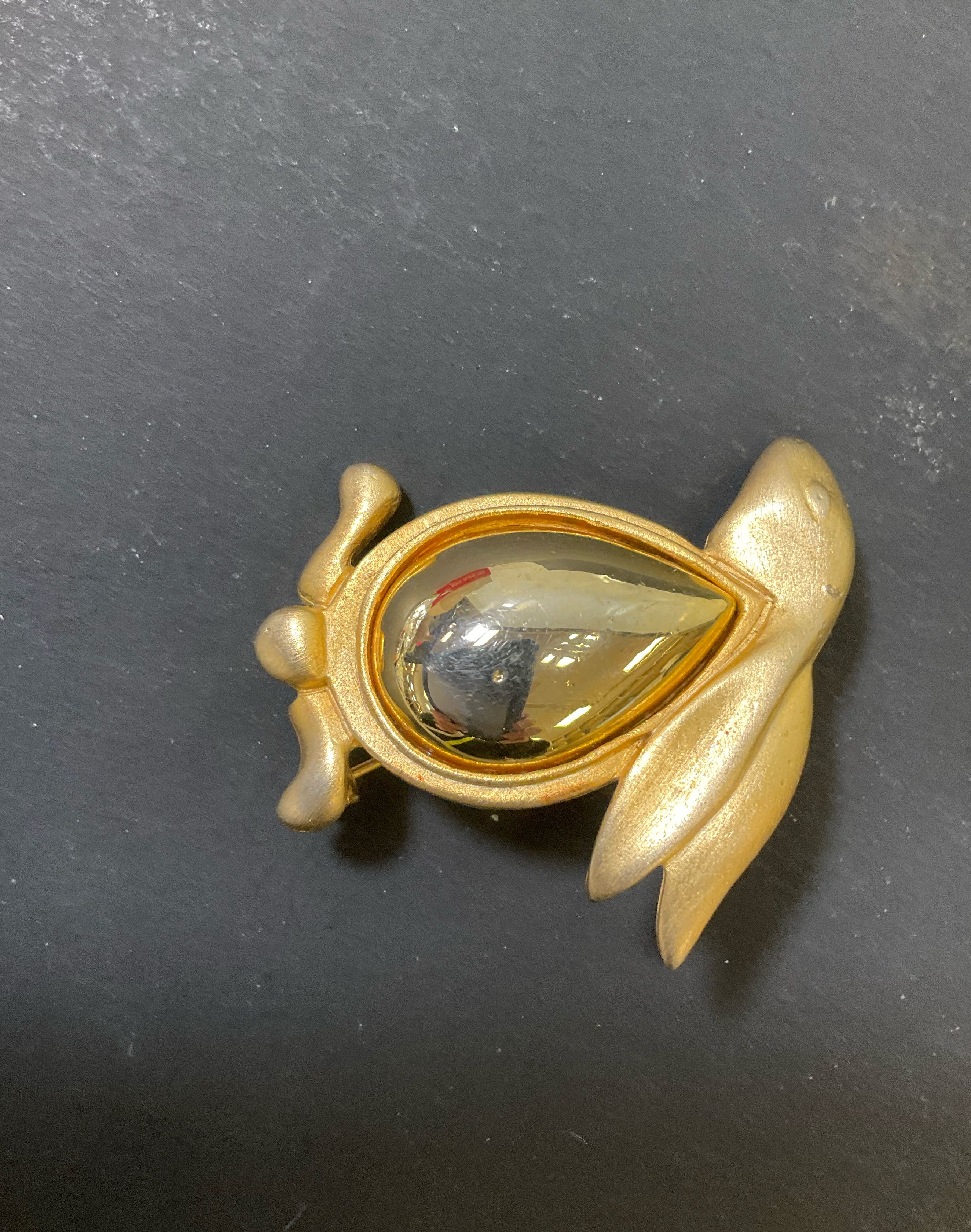 Vintage Bunny Rabbit Brooch Jelly Belly Gold Tone Shiny & Brushed Finish