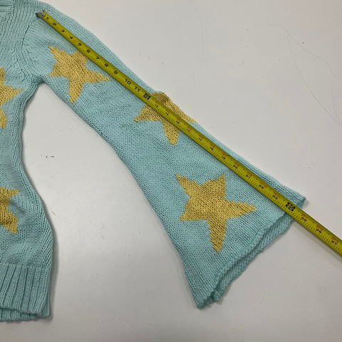 Wildfox White Label Blue Seeing Stars Lennon Bell Sleeve Cotton Sweater Women's