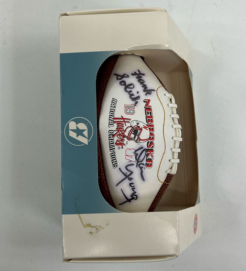 Baden Signed Huskers 1997 National Champs Mini Football Frank Solich Dan Young
