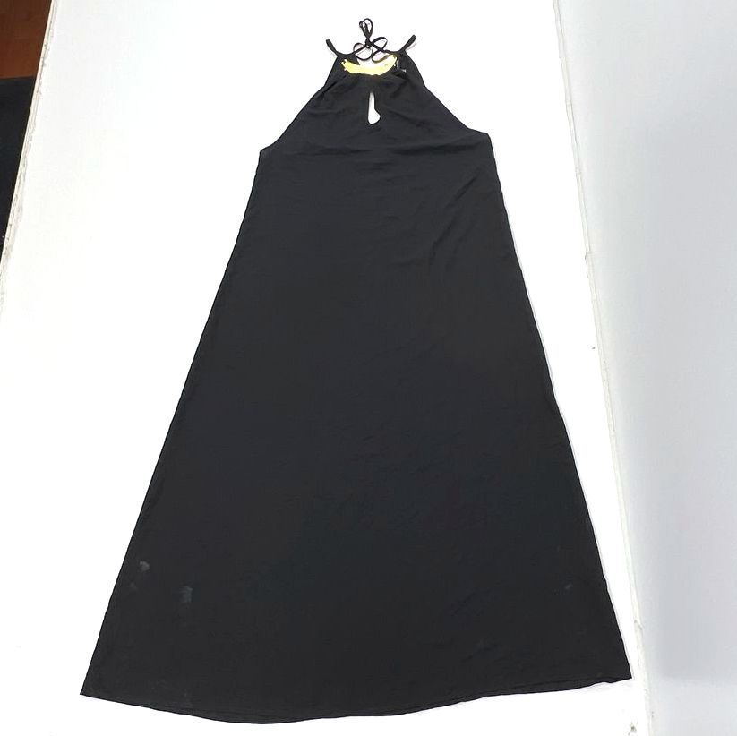 NWT Women's Victoria's Secret Black Maxi Tank Dress Gold Tone Metal Collar Large