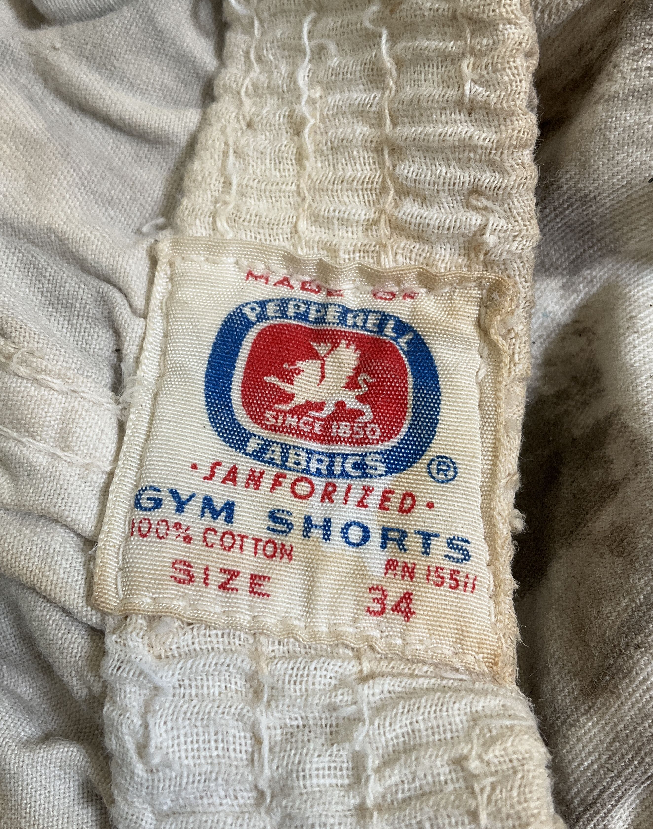 Vintage 70s Pepperell Off White Thrashed Cotton Distressed Gym Shorts Men's 34
