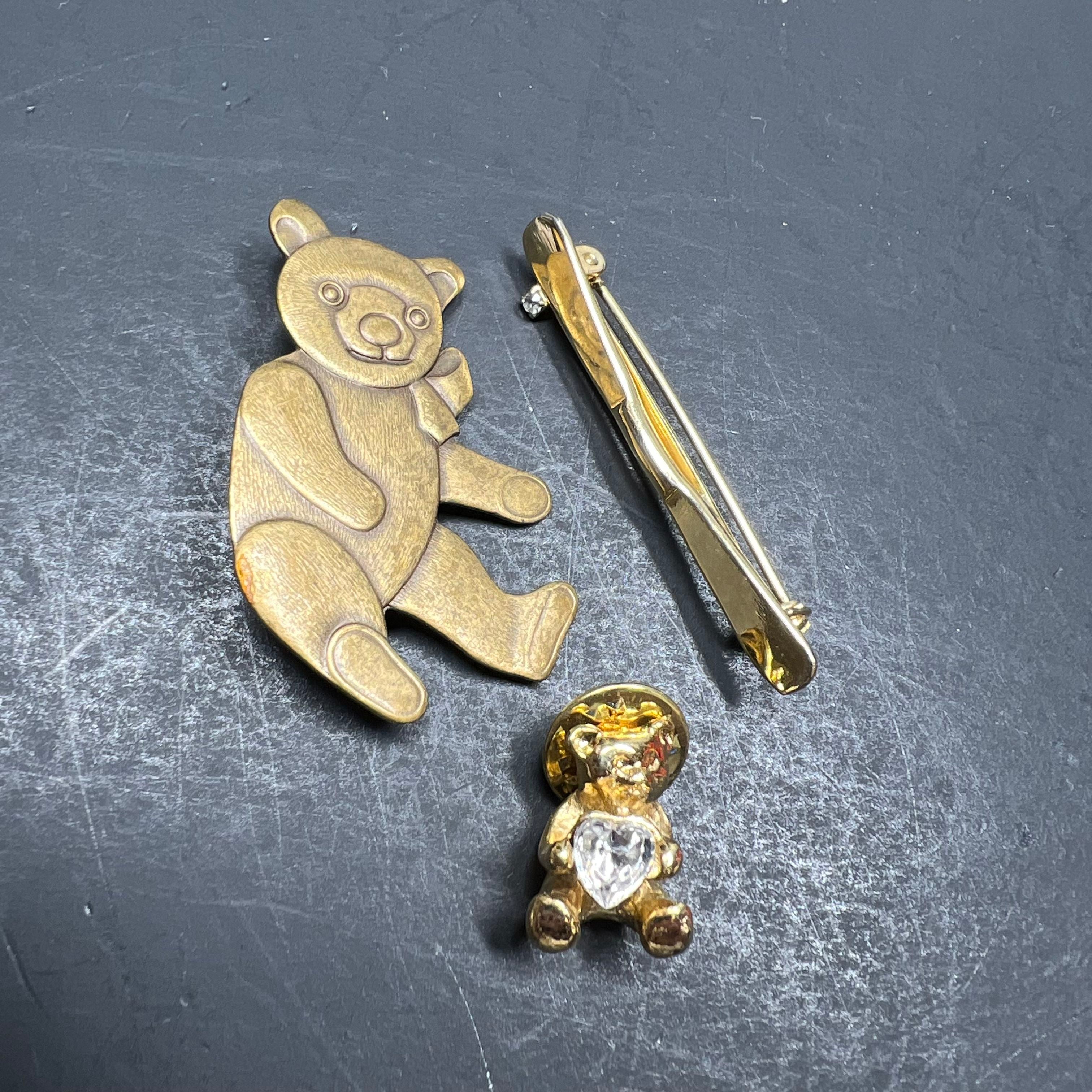 Vintage Teddy Bear Brooch Lot 7pc Napier Gold Tone Enamel Craft Pins Figural