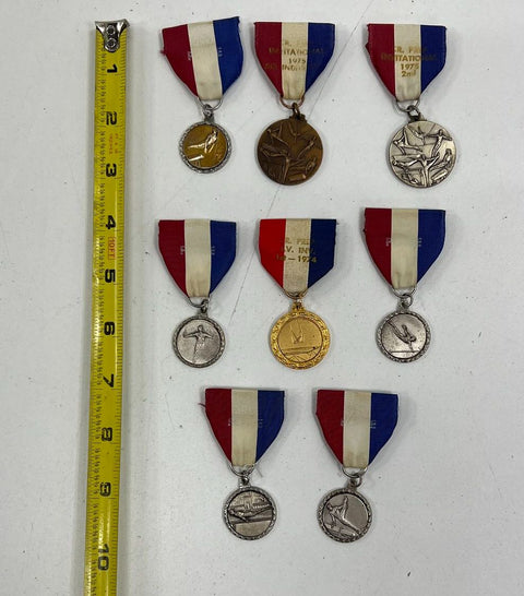 Vintage 1974-75 French Invitational Athletic Medal Lot of 9 Gymnastics Diving