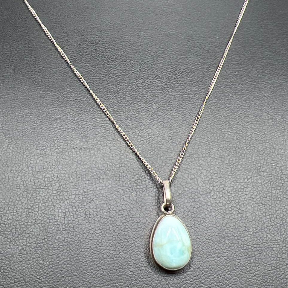 925 Sterling Silver Larimar Drop Pendant Necklace 3.67g
