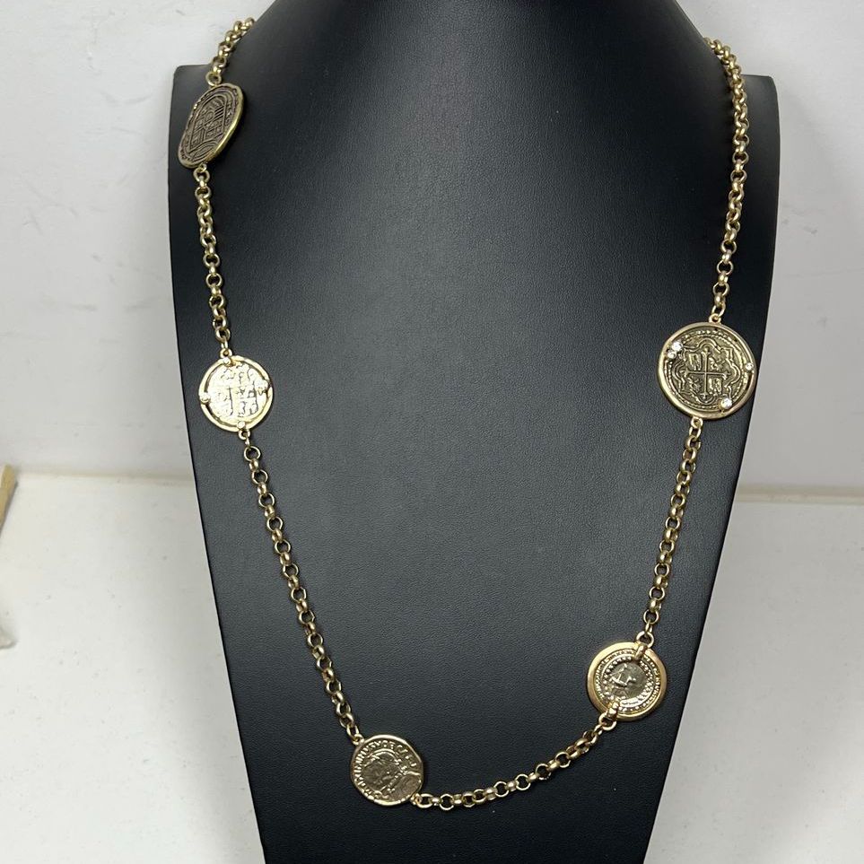 2 Chico's Chain Faux Coin Charm Necklaces