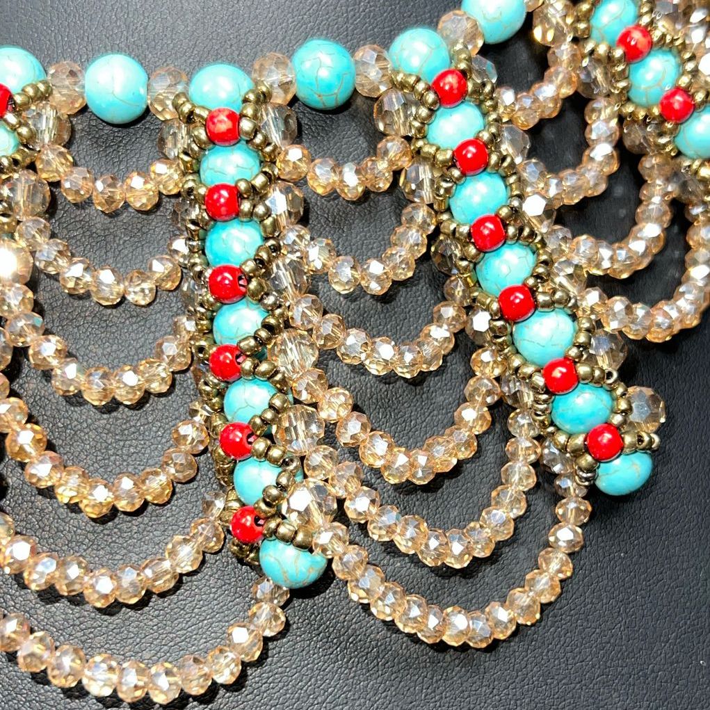 Woven Crystal and Turquoise Necklace NIP