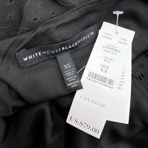 NWT White House Black Market Black Eyelet Smocked Cami Tank Top Women's XS