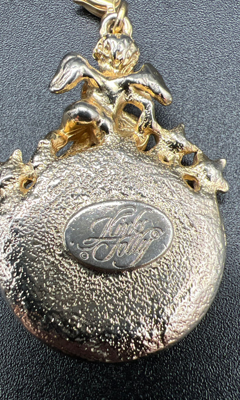 Kirks Folly Seaview Moon Cherub Pendant Charm Gold Tone AB Rhinestone Vintage