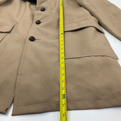 Vintage 70s JCPenney Tan Faux Fur Lined Trench Car Coat Jacket Mens 42R