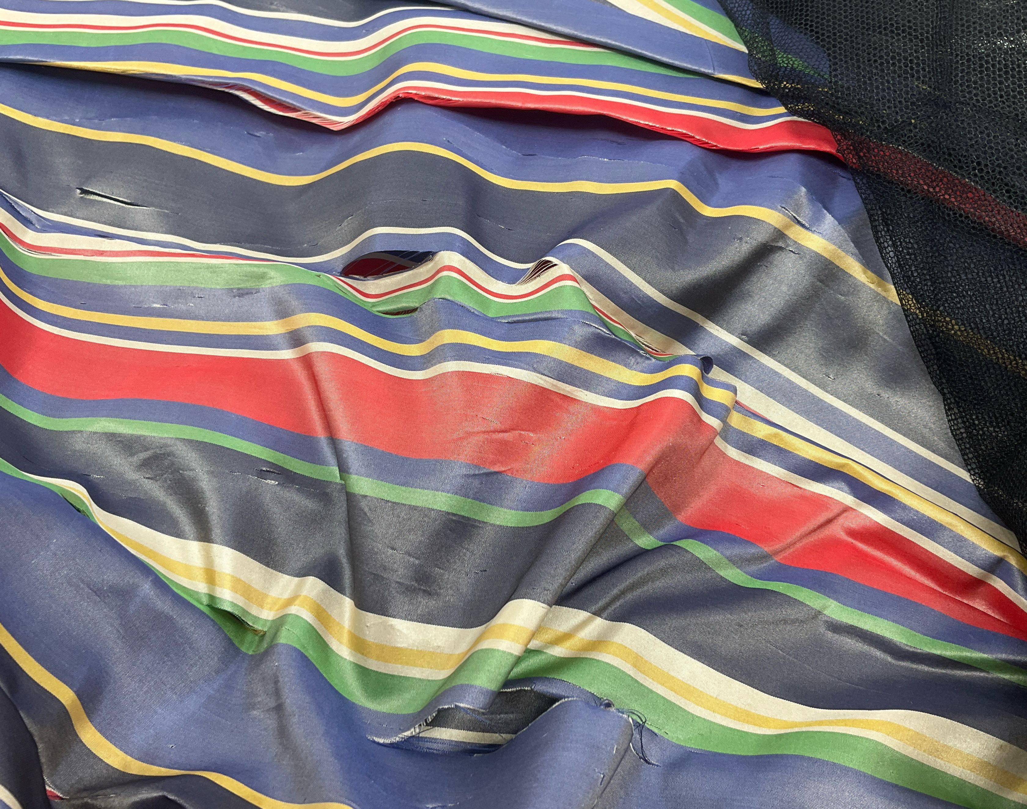 Antique Striped Taffeta & Black Double Layer Crinoline Skirt XXS Poor Condition