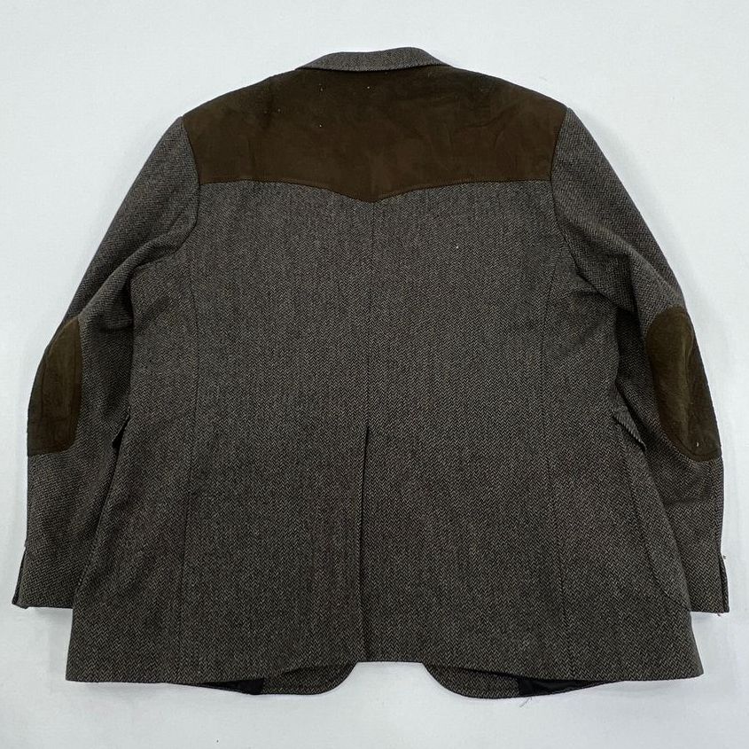 Men's Pendleton Western Brown Herringbone Wool Blazer Elbow Patches - Size 48