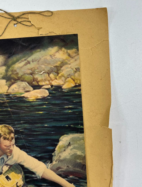 Vintage 1931 Brown & Bigelow Fishing Print w/ Calendar Angler Art 11.5x9.5"