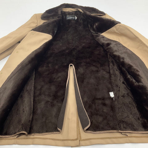 Vintage 70s JCPenney Tan Faux Fur Lined Trench Car Coat Jacket Mens 42R