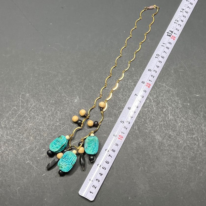 Blue Scarab Beetle Beaded Earrings & Necklace Set