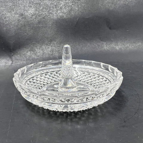 Vintage Mid-Century Pressed Glass Ring Holder & Perfume Bottle Vanity Set