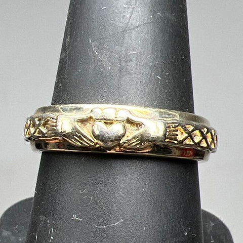 925 Sterling Silver Claddagh Gold Tone Ring Size 8 5.47g