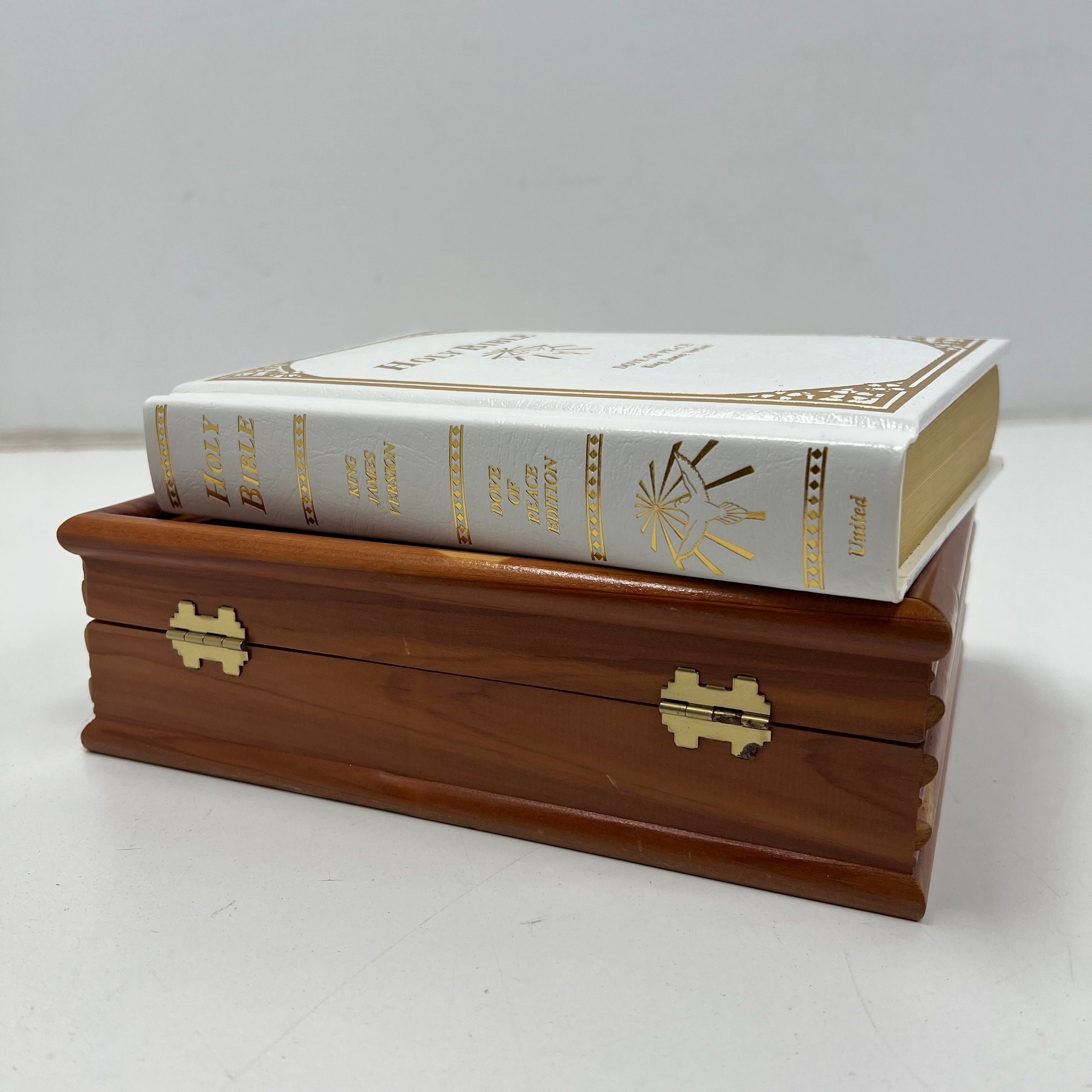 Holy Bible KJV Dove of Peace Ed in Engraved Montana Wood Presentation Box Case