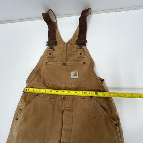 Carhartt Brown Quilt Lined Double Front Distressed Bib Overalls Kids Youth 26W