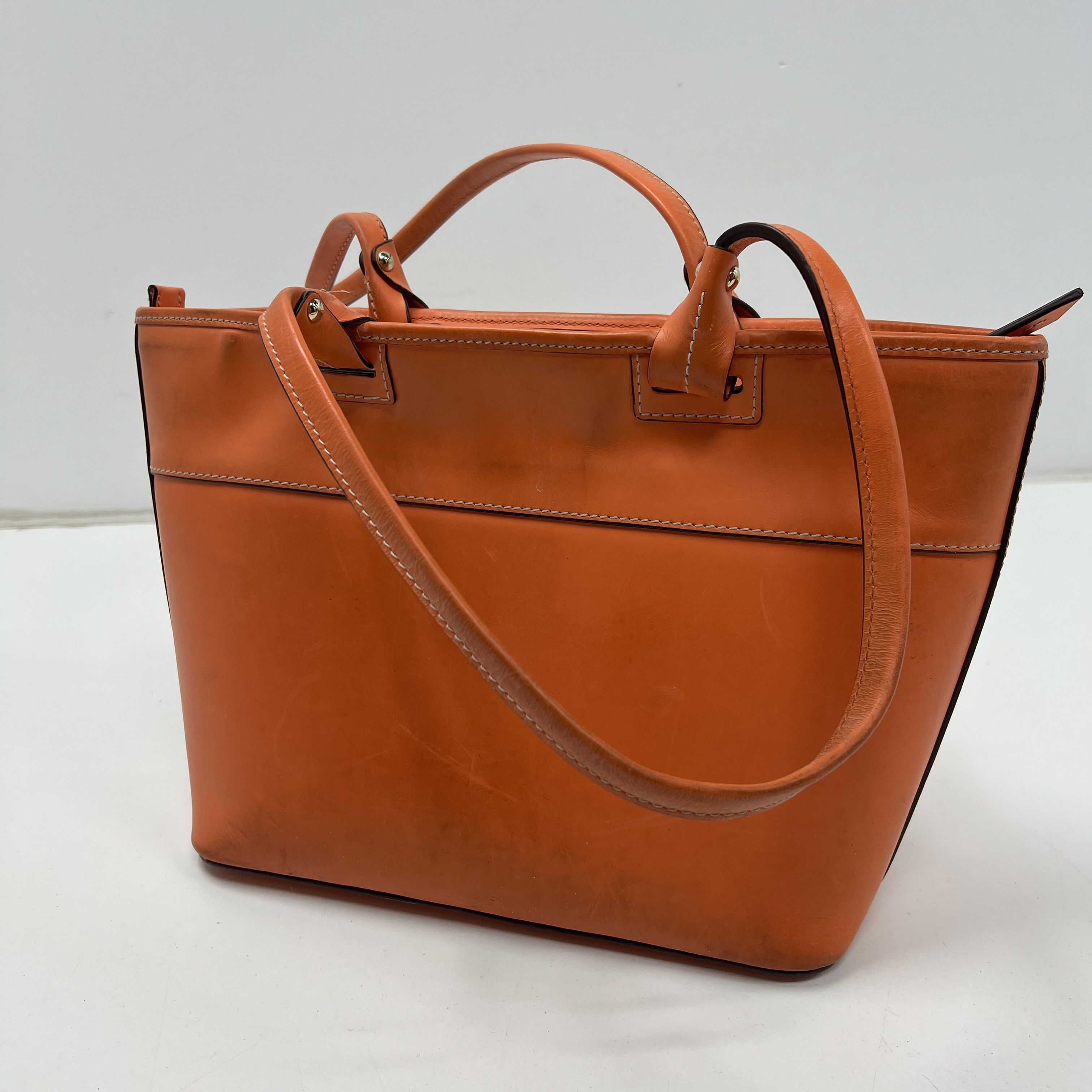 Dooney & Bourke Smooth Leather Small Shopper Tote Bag Orange Authenticated