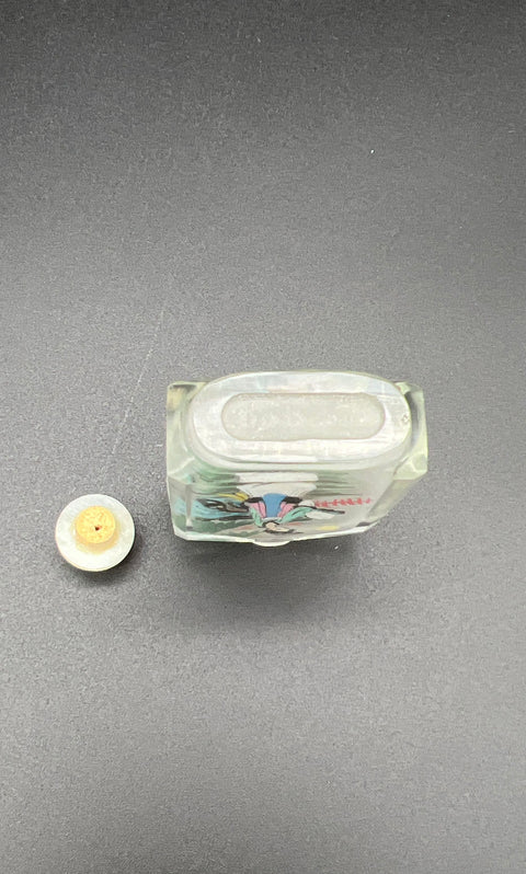 Vintage Chinese Reverse Painted Glass Snuff Bottle Geisha Landscape with Box