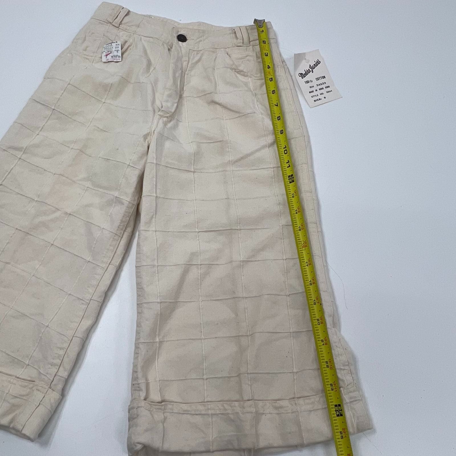 Vintage 70s Modern Juniors Cream Quilted Cotton Wide Leg Capri Pants Womens 5