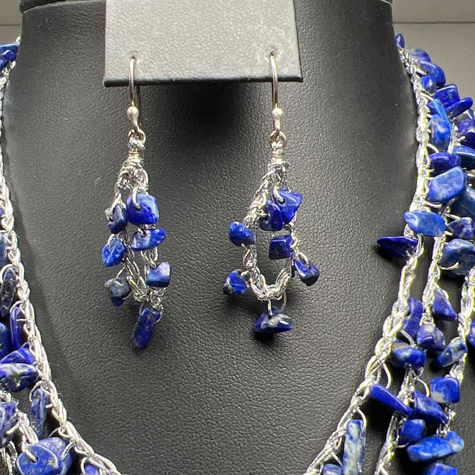 Ale Torres Blue Stone Beaded Necklace & Earrings Set
