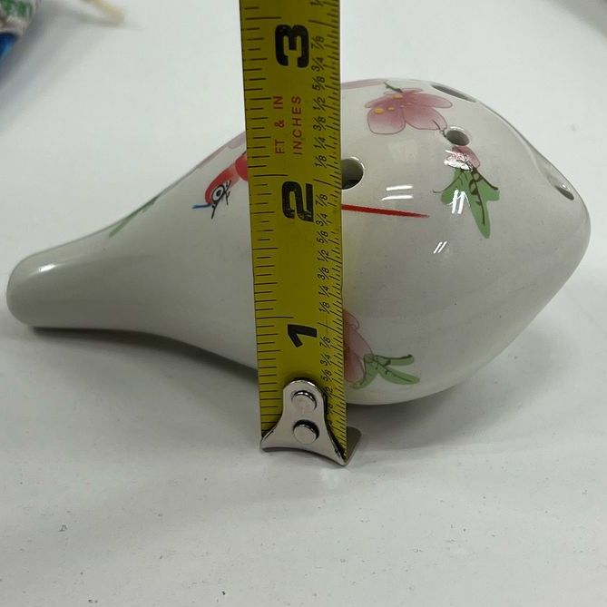 Floral Asian Painted Themed Porcelain? Ocarina in Bag with Instructions