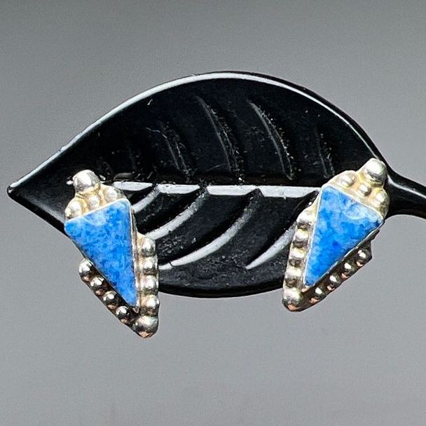 Sterling Silver Triangle Blue Turquoise Earrings 1.24g