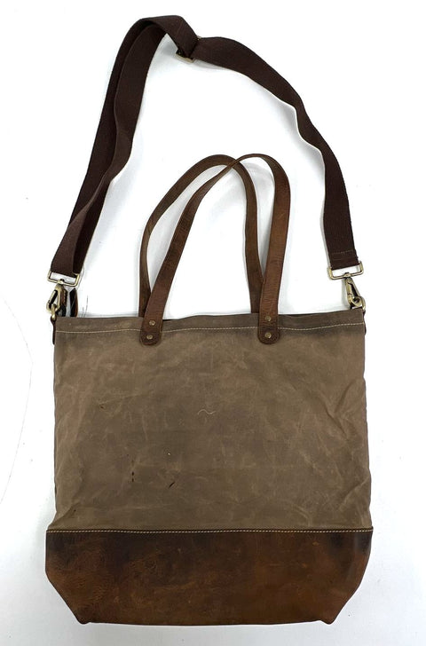 Kiko Brown Waxed Canvas Leather Large Tote Bag Shoulder Crossbody Brass Hardware