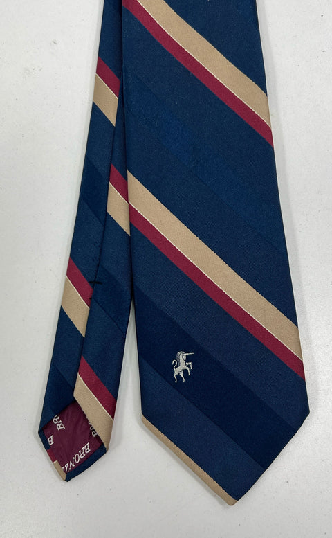 Vintage Men's Bronzini Blue Striped Neck Tie Embroidered Unicorn Logo