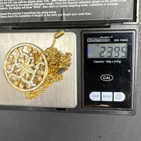 Touchstone Crystal Gold Plate Circle Pendant Necklace 23.95g