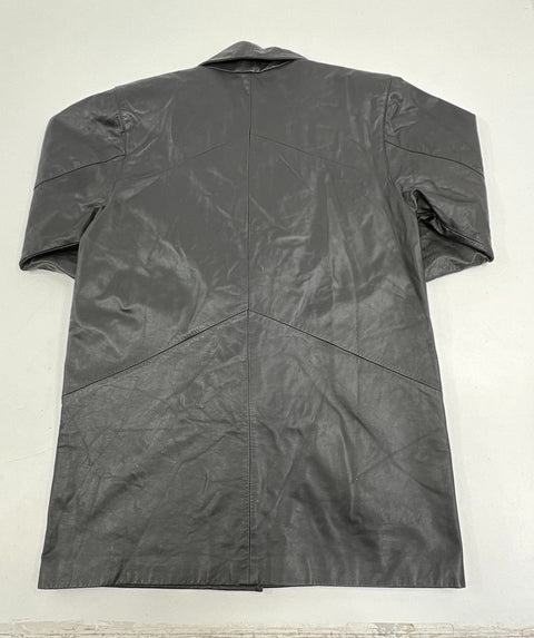 Vintage 90s Comini Black Genuine Leather Long Coat Jacket Women's Size L