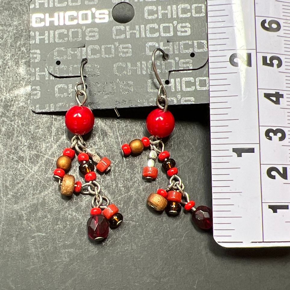 Chico's Gina Rosia Red Beaded Earrings NWT