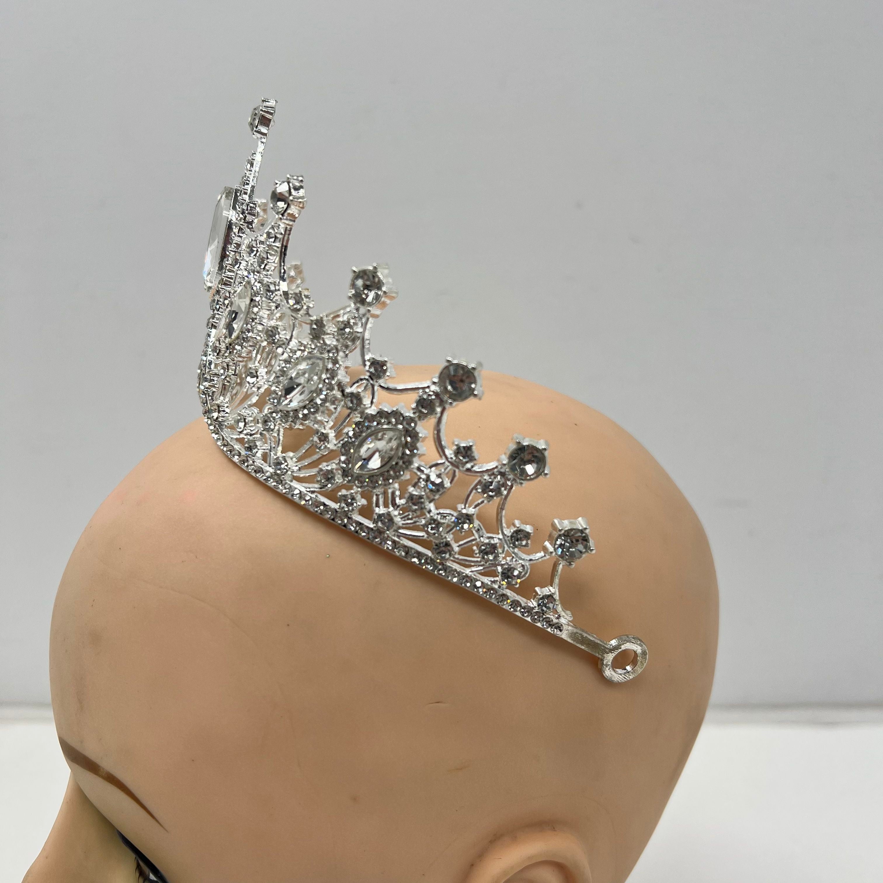 Rhinestone Baroque Bling Tiara Crown Headpiece Silver Tone